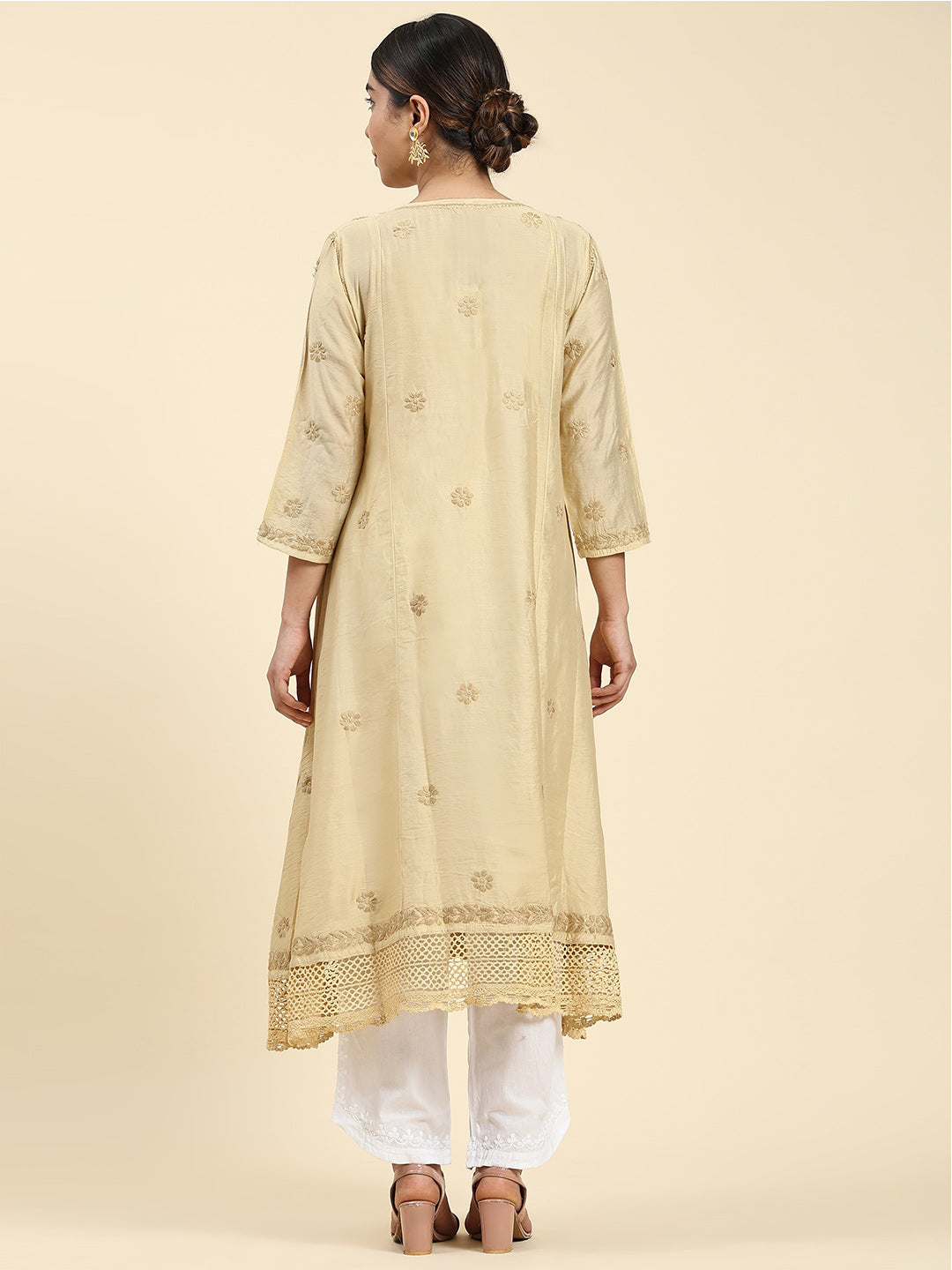 HOUSE OF KARI Embroidered Chikankari Chanderi Silk Anarkali Kurta - Distacart