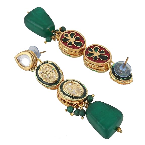 Tehzeeb Creations Back Meenakari Gold-Polished Tika Earring Jewellery Set Uncut Kundan Big Faux Kundan Dibbi Kundan Choker Necklace Set - Distacart