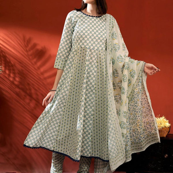 Anouk Women Floral Printed Panelled Pure Cotton Kurta with Churidar & With Dupatta - Distacart