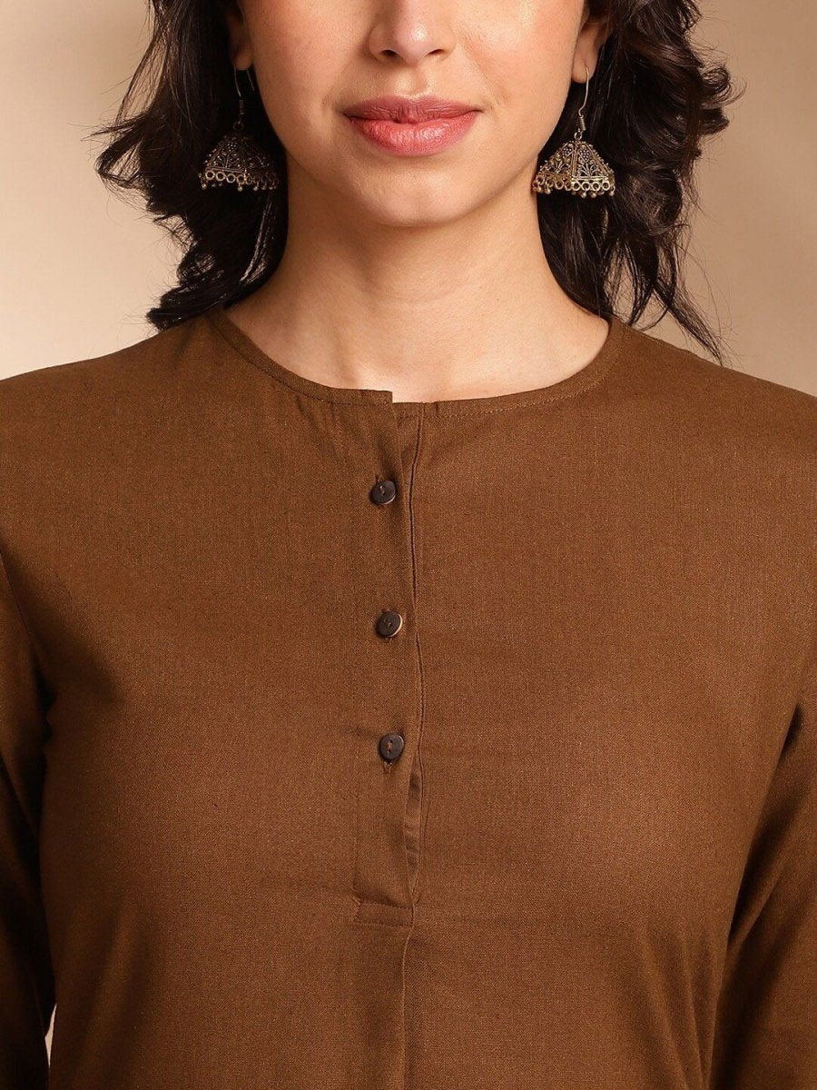 Anouk Olive Round Neck Straight Curved Pleated Kurta With Trouser - Distacart