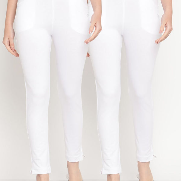 TAG 7 Women White Set of 2 Solid Ankle Length Cotton Leggings - Distacart
