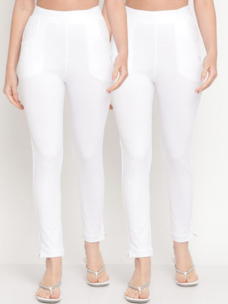 TAG 7 Women White Set of 2 Solid Ankle Length Cotton Leggings - Distacart