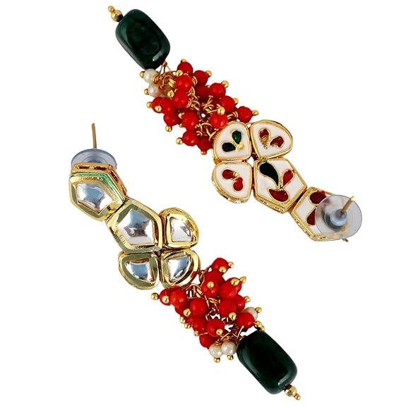 Tehzeeb Creations Meenakari Gold-Polished pentagon shape Uncut Kundan Necklace Set - Distacart