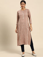 Thumbnail for Joban Fashion Brown Viscose Rayon Embroidery Readymade Tunic - Distacart