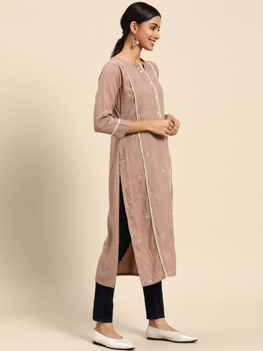 Joban Fashion Brown Viscose Rayon Embroidery Readymade Tunic - Distacart