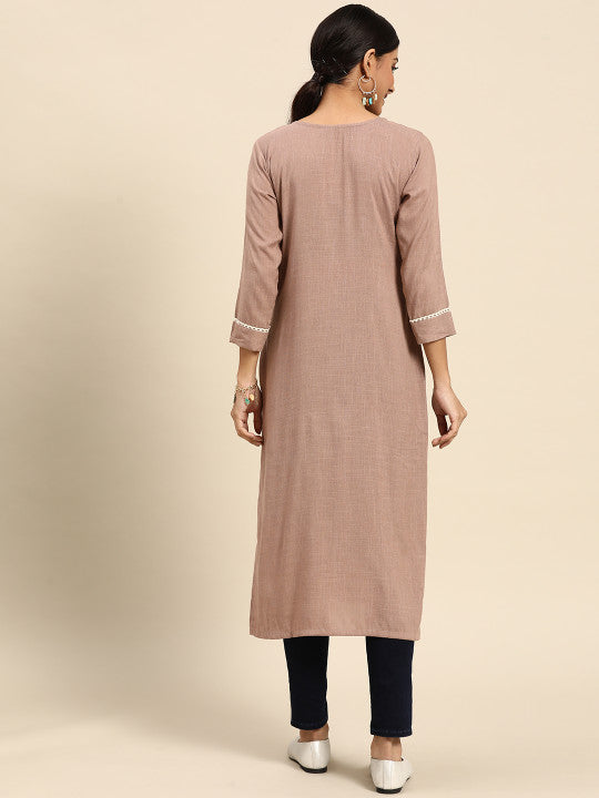 Joban Fashion Brown Viscose Rayon Embroidery Readymade Tunic - Distacart