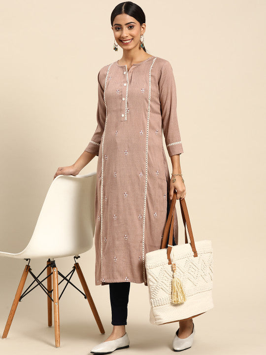 Joban Fashion Brown Viscose Rayon Embroidery Readymade Tunic - Distacart