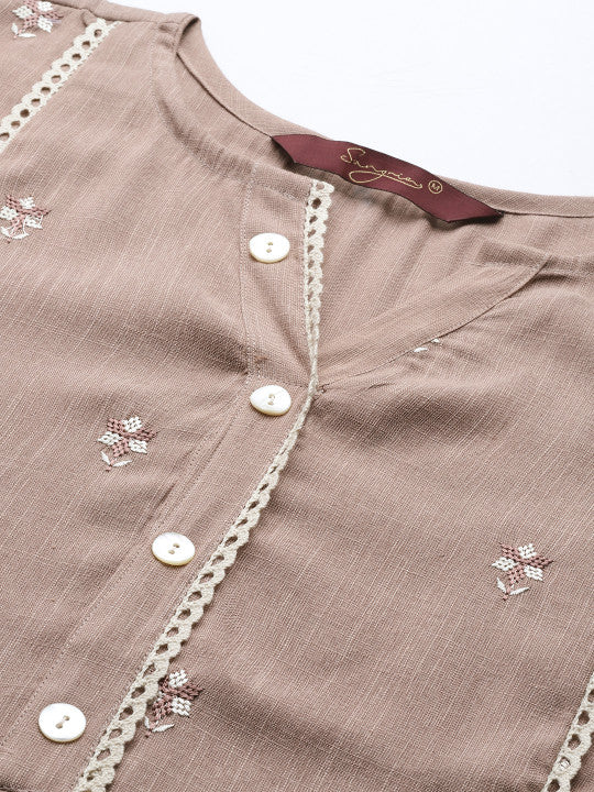 Joban Fashion Brown Viscose Rayon Embroidery Readymade Tunic - Distacart