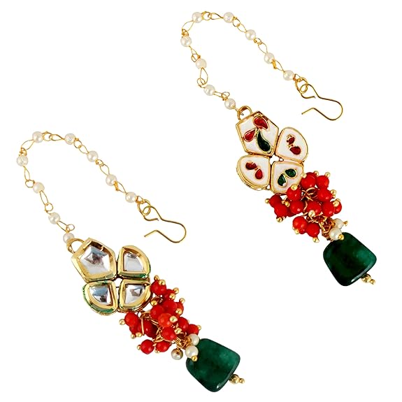 Tehzeeb Creations Meenakari Gold-Polished pentagon shape Uncut Kundan Necklace Set - Distacart