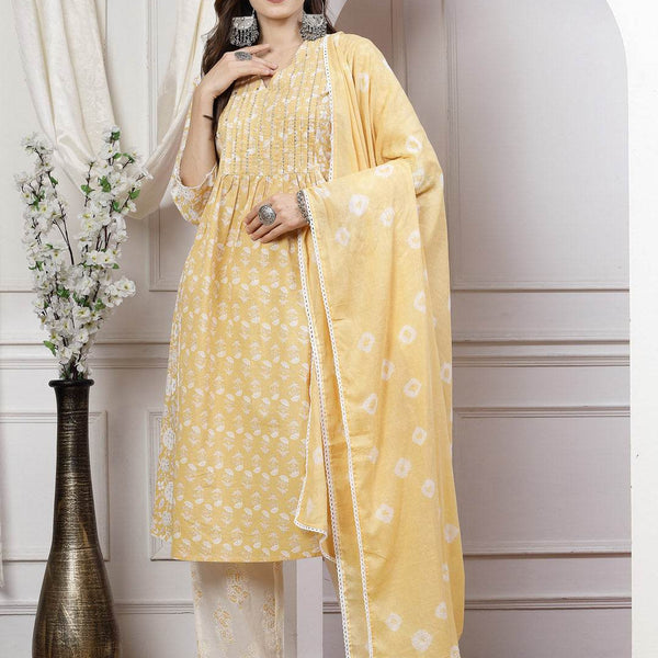 BulBul Sia Off White Cotton Kurta Set with Dupatta