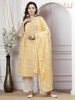 Thumbnail for BulBul Sia Off White Cotton Kurta Set with Dupatta