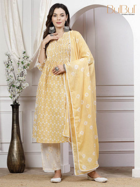 BulBul Sia Off White Cotton Kurta Set with Dupatta