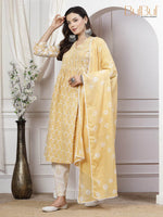 Thumbnail for BulBul Sia Off White Cotton Kurta Set with Dupatta
