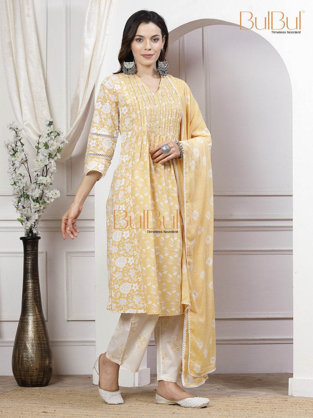 BulBul Sia Off White Cotton Kurta Set with Dupatta