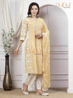 Thumbnail for BulBul Sia Off White Cotton Kurta Set with Dupatta