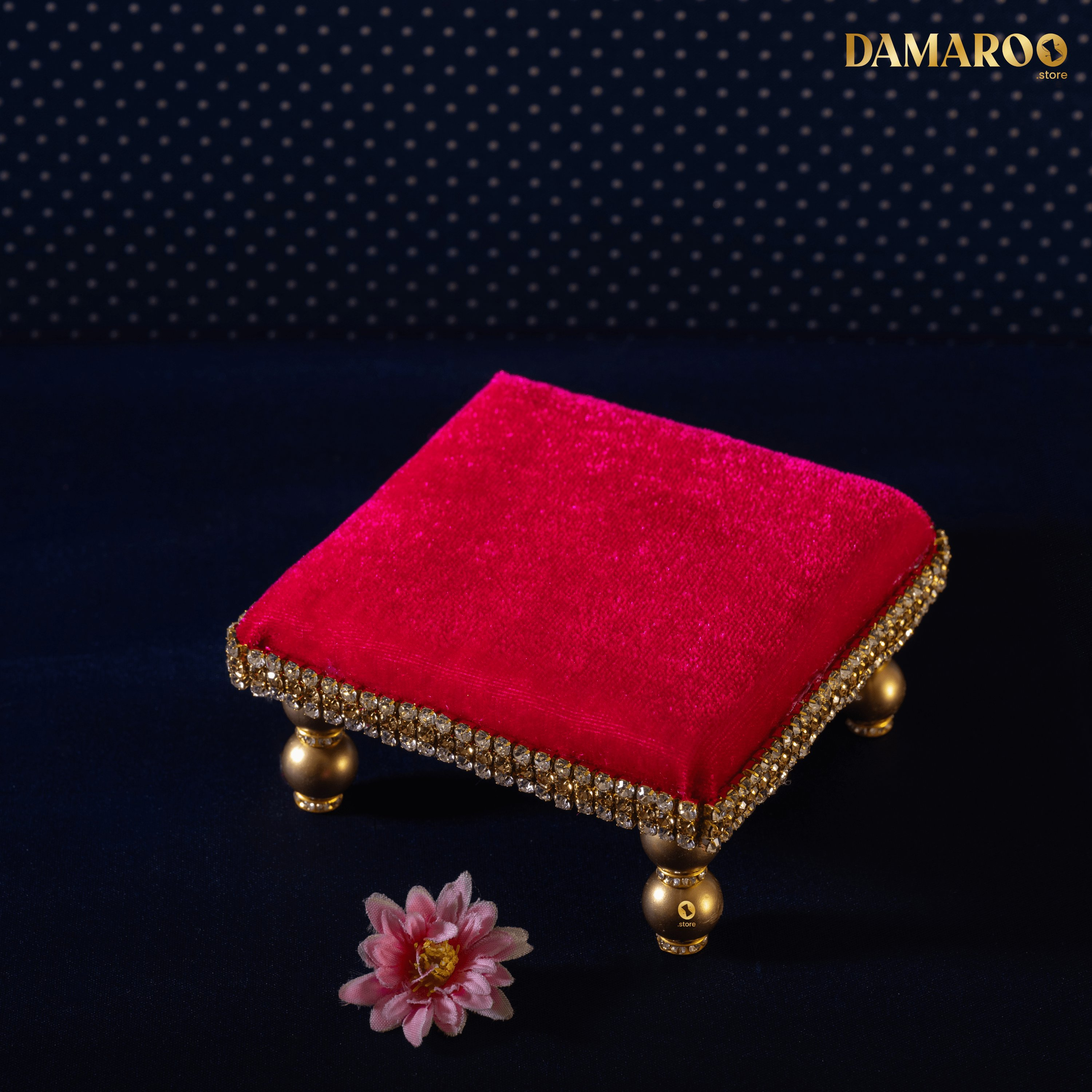 Damaroo 4x4 inch | Divine Harmony Small Pooja Chowki Deity Idol | Glitter of Glass Stones - Pink - Distacart