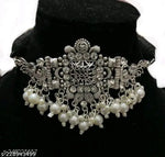Thumbnail for Tehzeeb Creations Women's Silver Colour Necklace With Peacock Design - Distacart