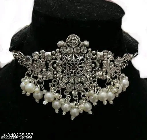 Tehzeeb Creations Women's Silver Colour Necklace With Peacock Design - Distacart