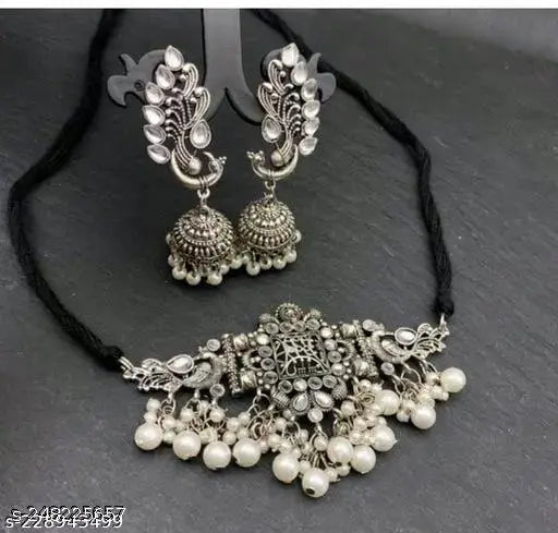 Tehzeeb Creations Women's Silver Colour Necklace With Peacock Design - Distacart