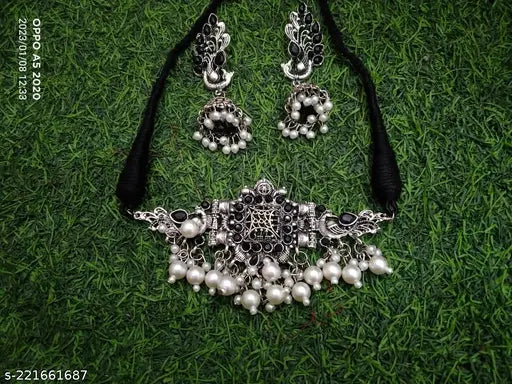 Tehzeeb Creations Women's Silver Colour Necklace With Peacock Design - Distacart