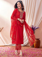 Thumbnail for Kalini Floral Embroidered Regular Foil Printed Sequined Kurta With Trousers & Dupatta - Distacart