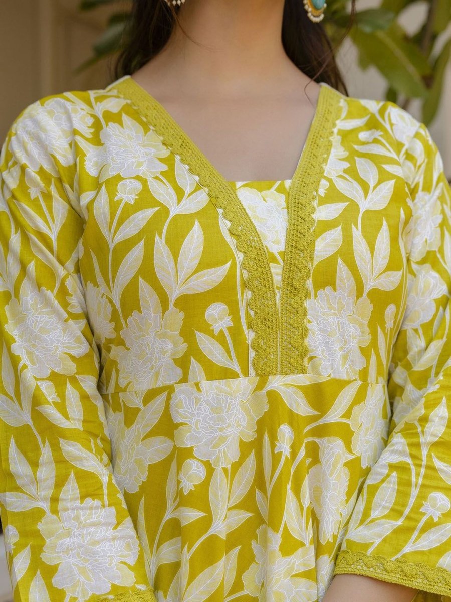 Anouk Women Floral Printed Thread Work Pure Cotton Kurta Pyjamas With Dupatta - Distacart