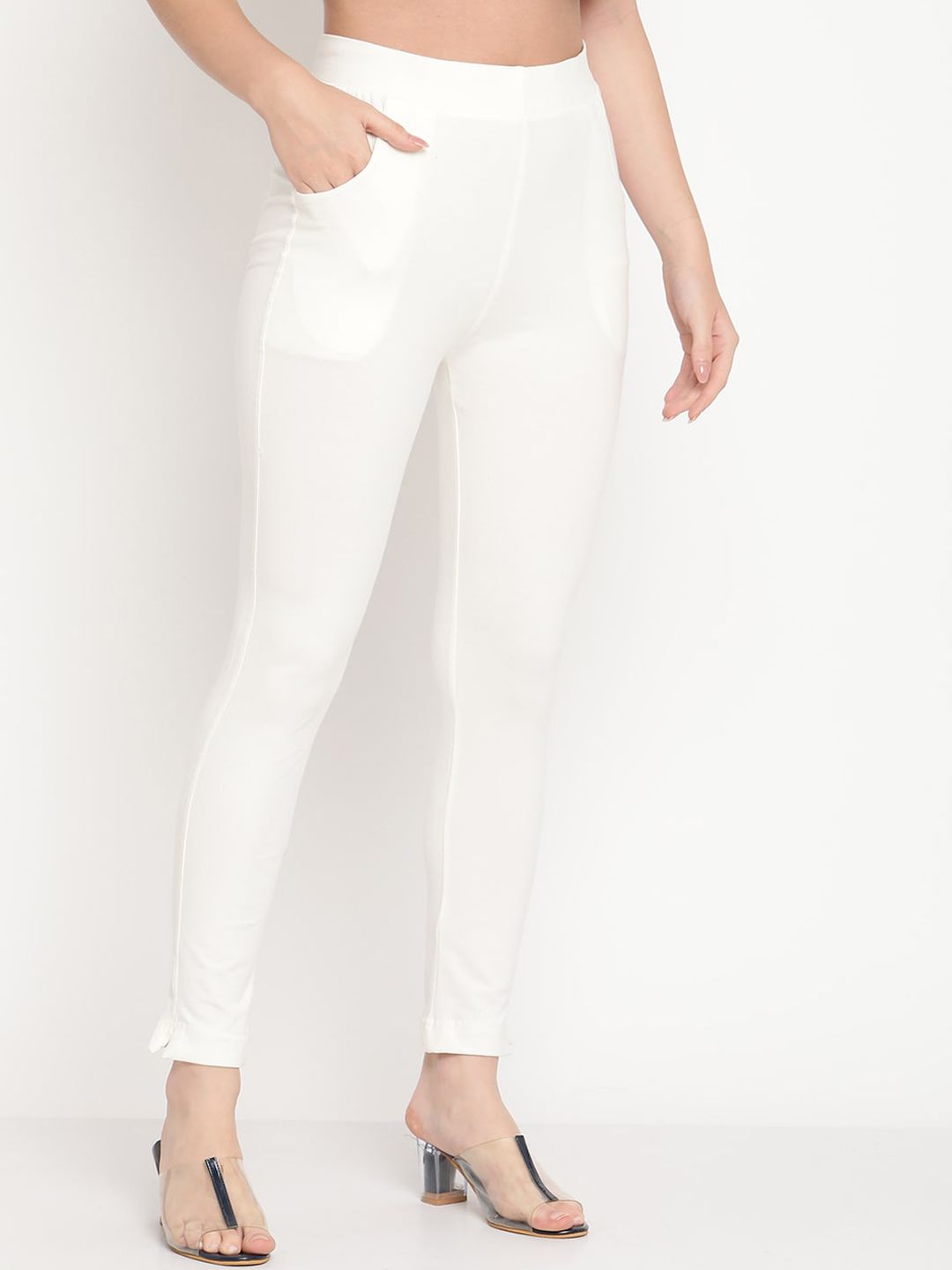 TAG 7 Women Off-White Solid Ankle-Length Leggings - Distacart