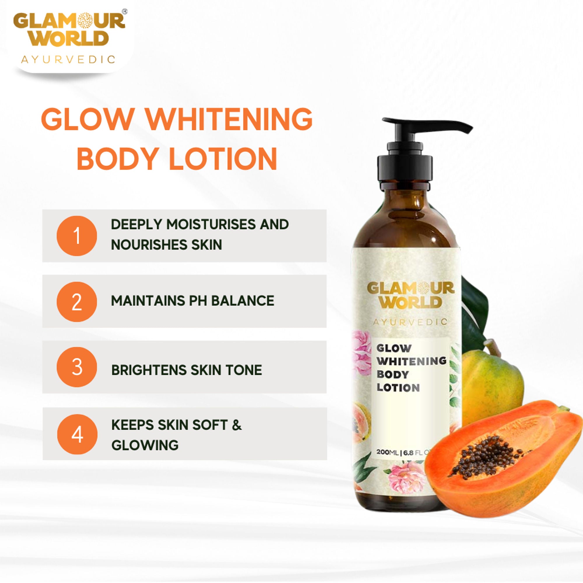 GLAMOUR WORLD AYURVEDIC Glow Whitening Body Lotion - Distacart
