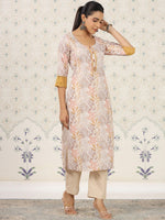 Thumbnail for Ode by House of Pataudi Off Floral Printed Sequinned Floral Kurta - Distacart