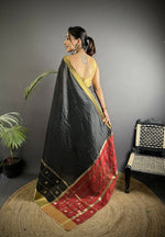 Thumbnail for Joban Fashion Black Bhagalpuri Cotton Silk Stripes/Box Saree