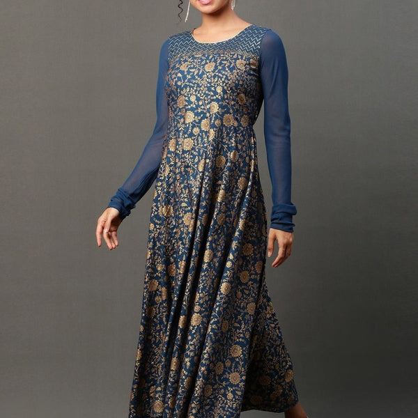 AURELIA Floral Printed Sequinned A-Line Ethnic Dress - Distacart