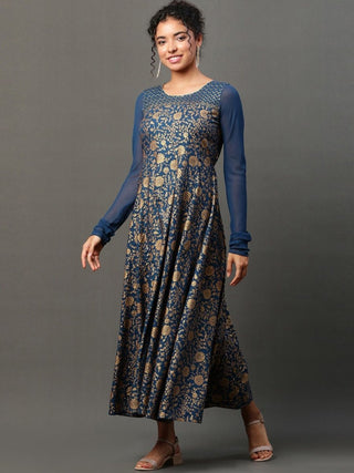 AURELIA Floral Printed Sequinned A-Line Ethnic Dress