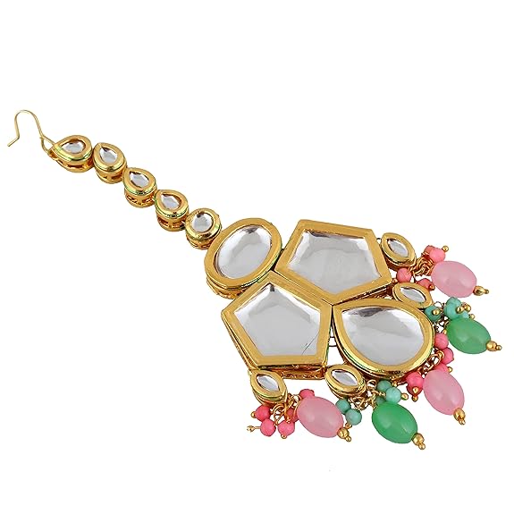 Tehzeeb Creations Back Meenakari Gold-Polished MultiColor Set Uncut Big Faux Kundan Choker Necklace Set - Distacart