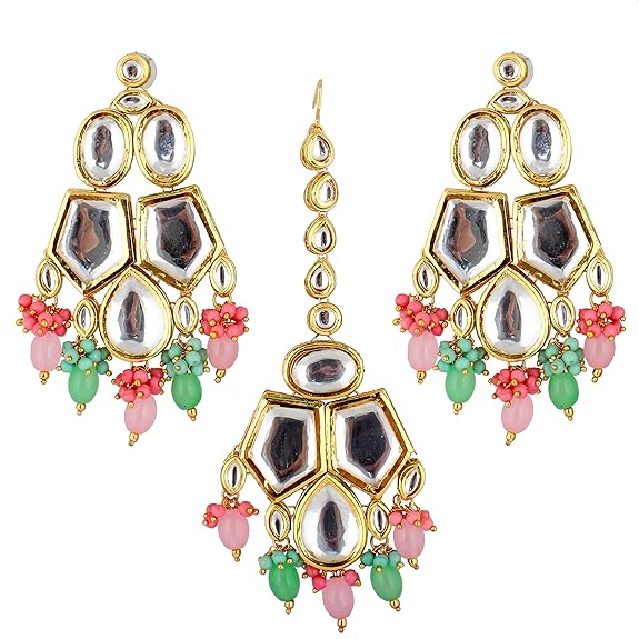 Tehzeeb Creations Back Meenakari Gold-Polished MultiColor Set Uncut Big Faux Kundan Choker Necklace Set