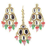 Thumbnail for Tehzeeb Creations Back Meenakari Gold-Polished MultiColor Set Uncut Big Faux Kundan Choker Necklace Set