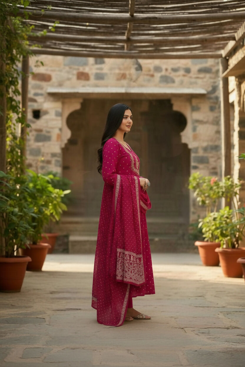 The52 Women's Beautiful Cotton Fabric Embroidery Work Flared Anarkali Pant and Dupatta Set - Distacart