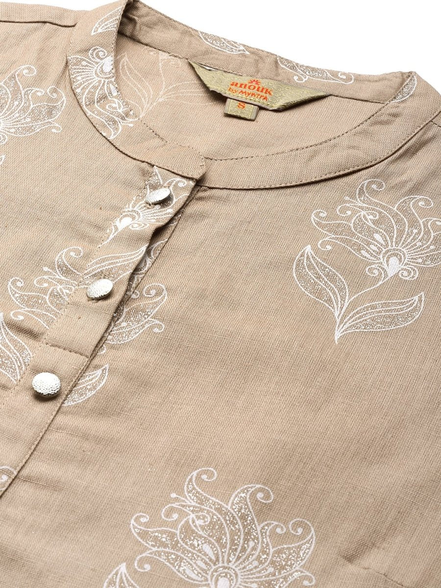Anouk Women Beige Floral Print Pure Cotton Kurta with Palazzos & Dupatta - Distacart