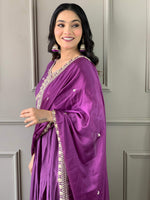 Thumbnail for The52 Purple Embroidered Viscose Fabric Straight Kurta, Pant and Dupatta Set