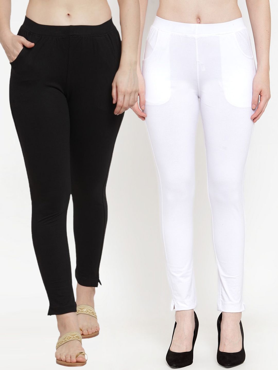 TAG 7 Women Pack Of 2 Solid Straight-Fit Ankle-Length Leggings - Distacart