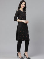 Thumbnail for ADA Women Black & Rust Orange Chikankari Embroidered Sustainable Handloom Kurta with Trousers - Distacart