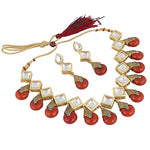 Thumbnail for Tehzeeb Creations Back Meenakari Gold-Polished Red Color Square Shape Earring Jewellery Set Uncut Kundan Big Faux Kundan Dibbi Kundan Necklace Set - Distacart