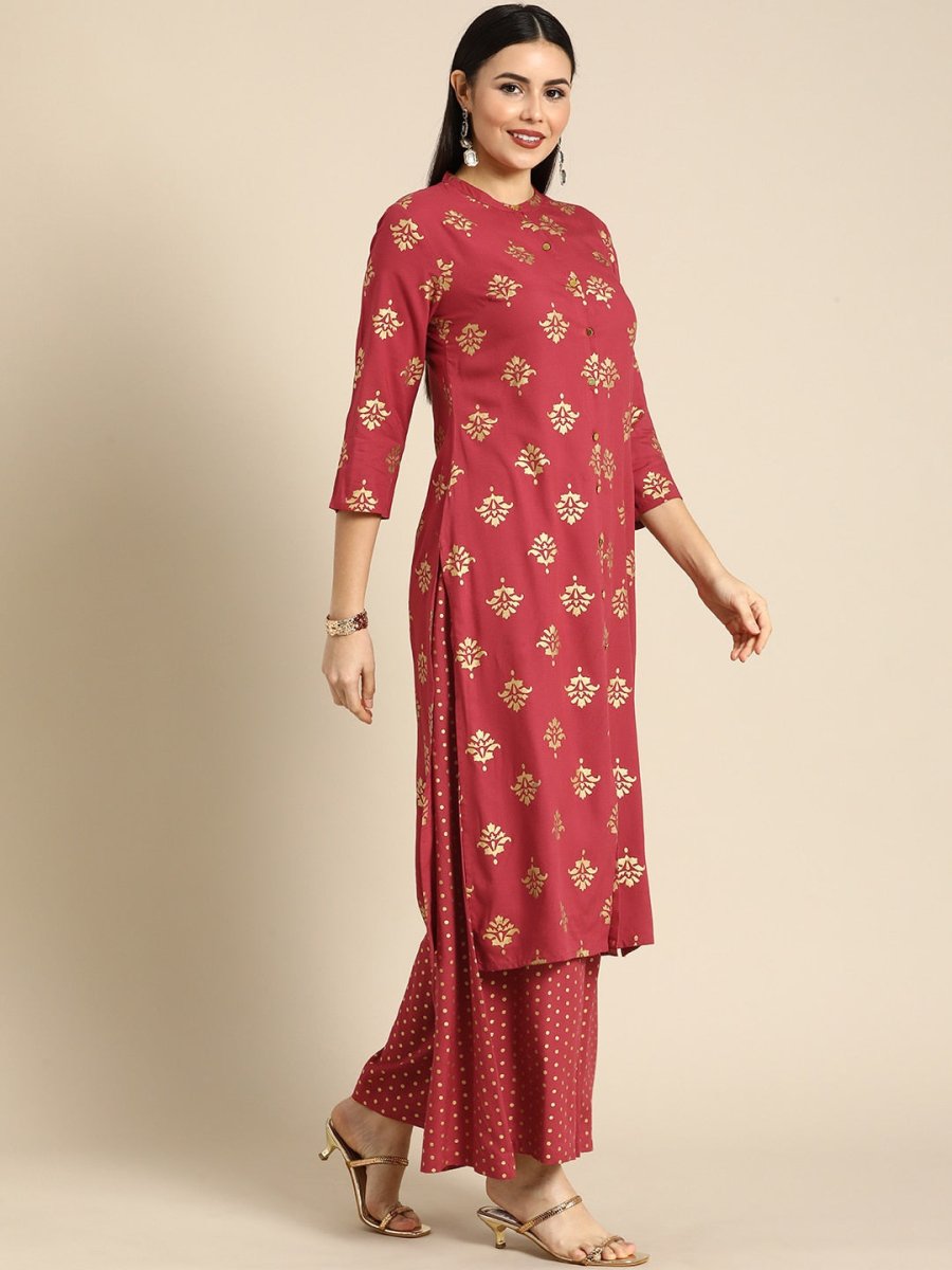 All About You Women Red Ethnic Motifs Printed Kurta with Palazzos - Distacart