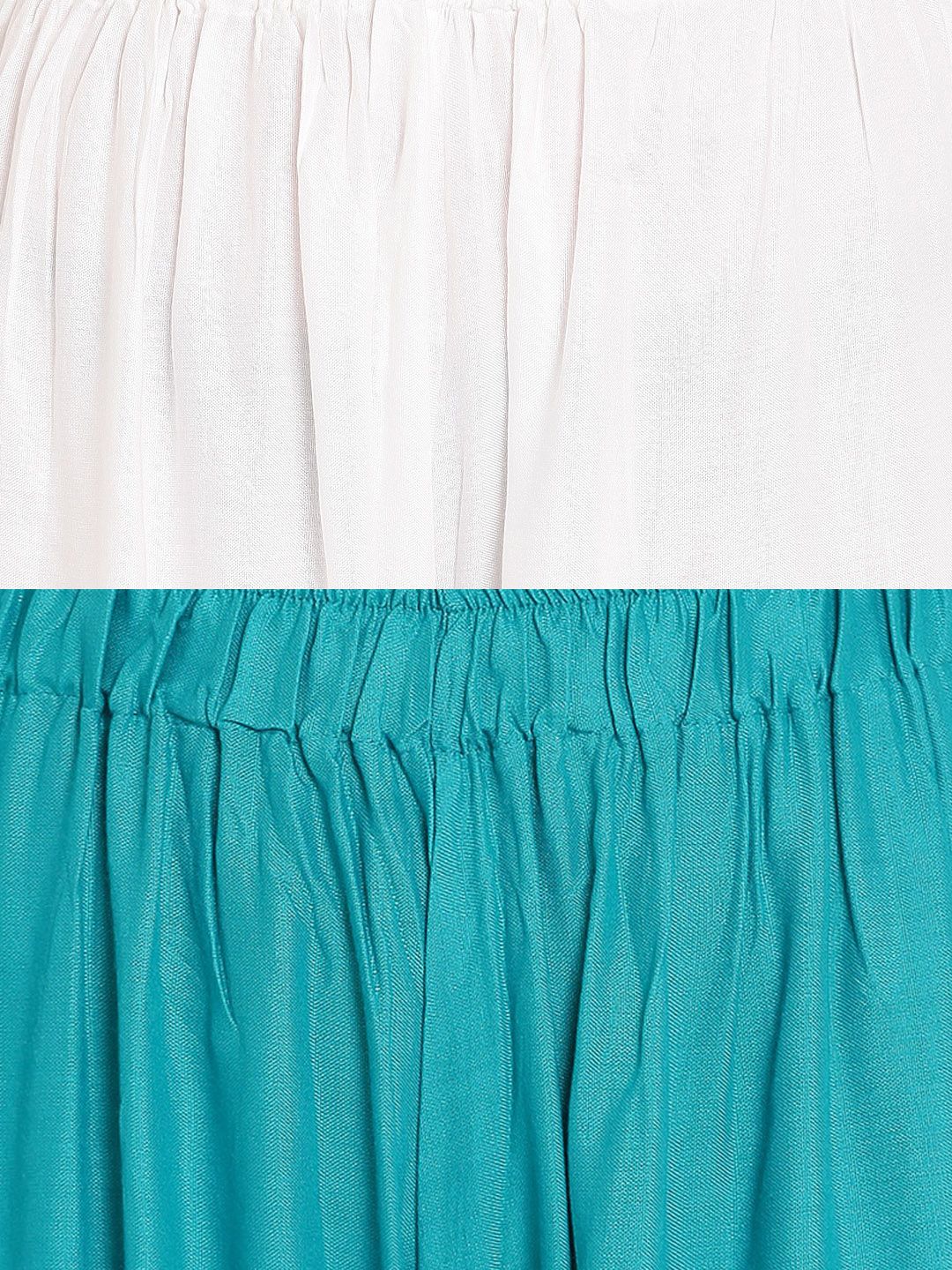 TAG 7 Women Pack Of 2 White & Teal Blue Solid Flared Palazzos