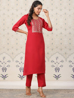 Thumbnail for Ode by House of Pataudi Ethnic Motifs Yoke Design Sequinned Kurta with Trousers - Distacart