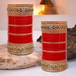 Thumbnail for Tehzeeb Creations Bridal Bangle Set Golden White & Red Stone Chuda, Wedding punjabi Choora Fashion Chura Set for Women - Distacart