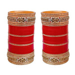 Thumbnail for Tehzeeb Creations Bridal Bangle Set Golden White & Red Stone Chuda, Wedding punjabi Choora Fashion Chura Set for Women - Distacart