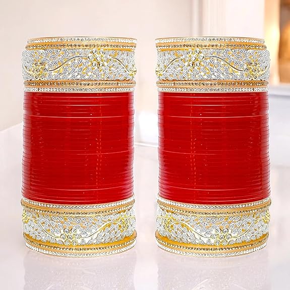 Tehzeeb Creations Bridal Bangle Set Red Color Chuda Dulhan Punjabi Choora Wedding Chura For Women - Distacart