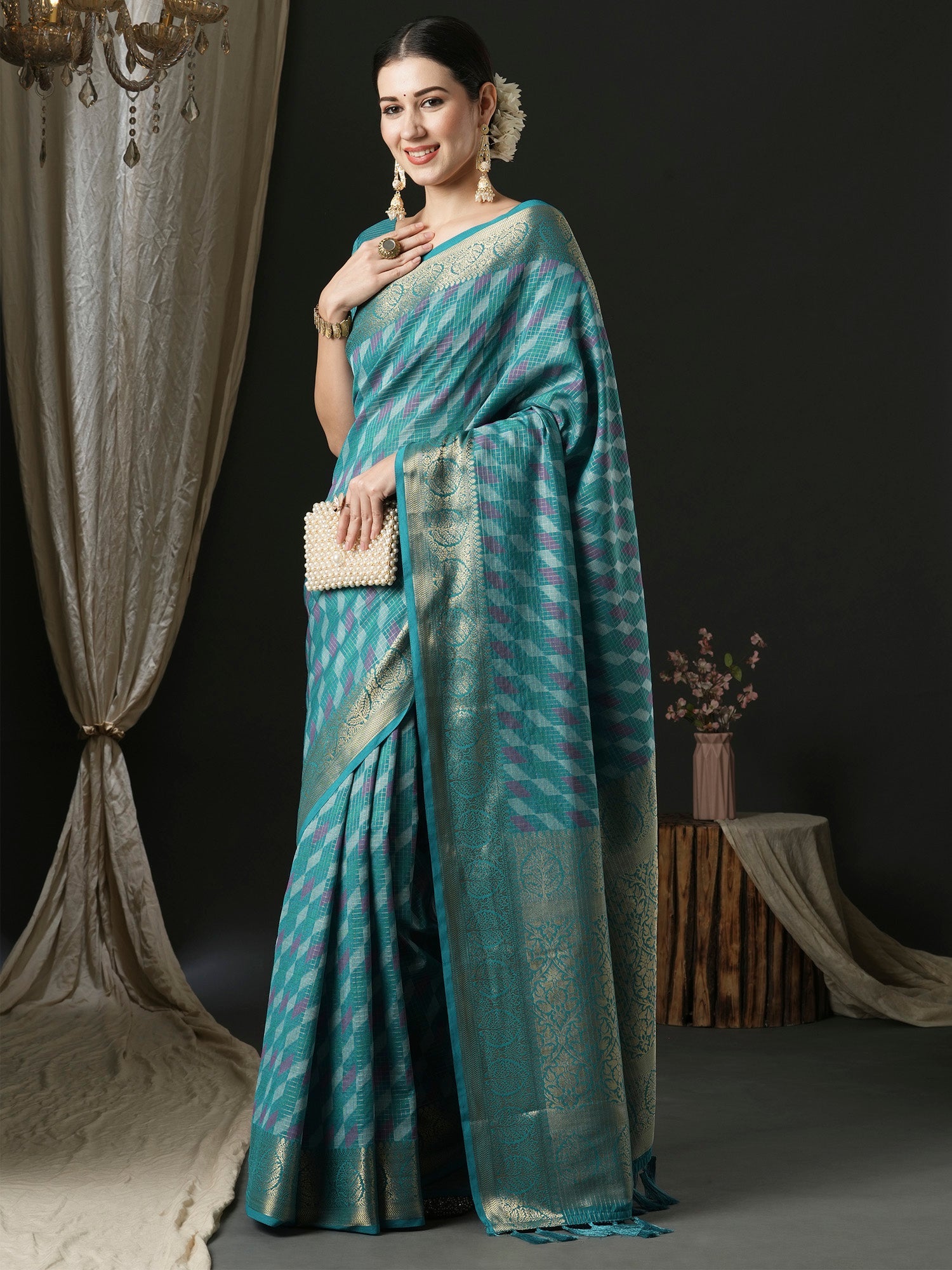 NOZ2TOZ Women's Silk Blend Blue Woven Design Designer Saree With Blouse Piece - Distacart
