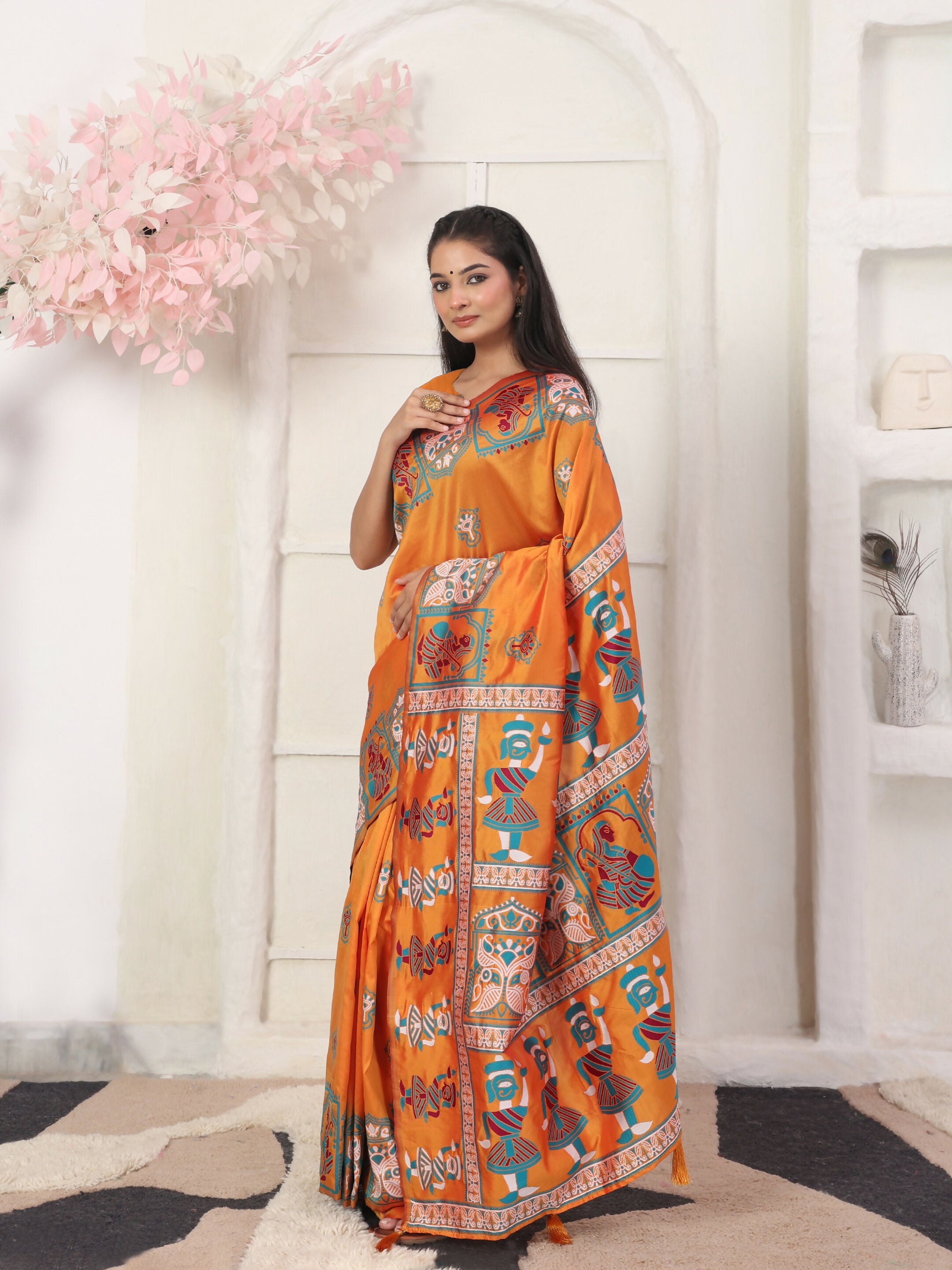 Astita Silk Blend Orange Saree