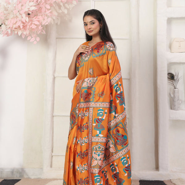 Astita Silk Blend Orange Saree
